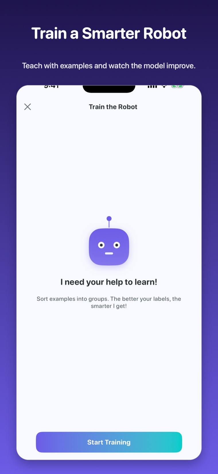 Train the Robot activity introduction screen