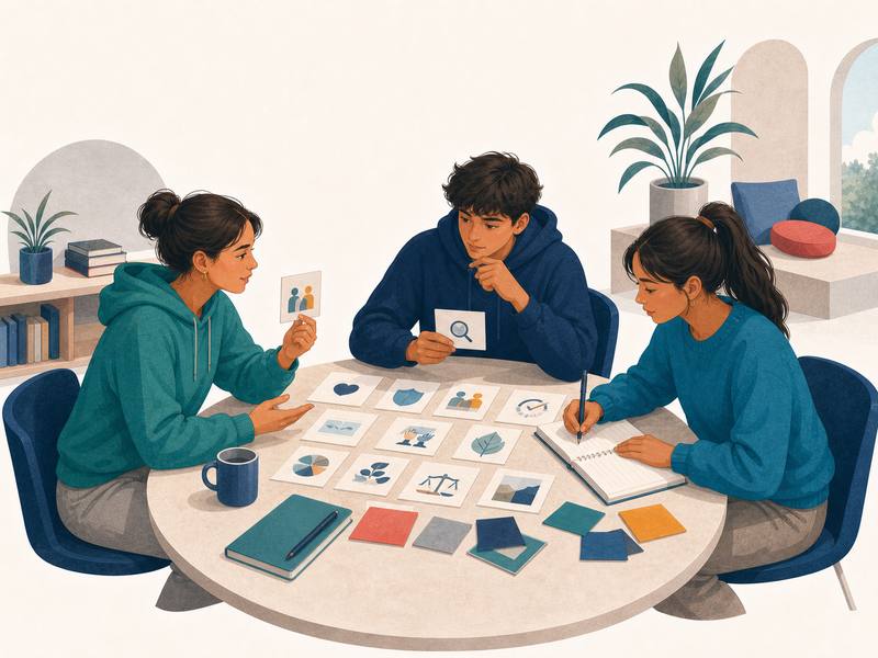 Representative illustration of teenage learners evaluating a responsible AI product idea