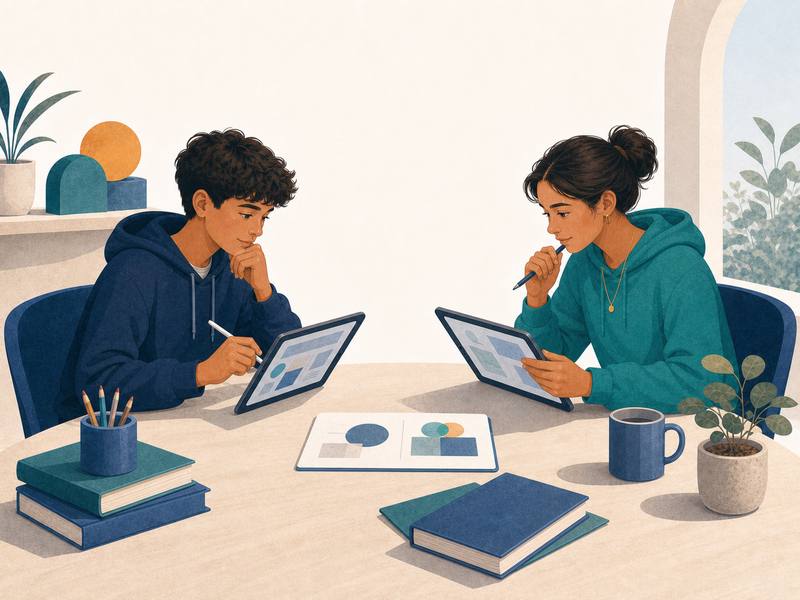Representative illustration of two learners in a friendly knowledge challenge