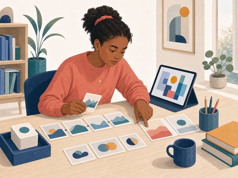 Representative illustration of a learner practising several AI literacy task types